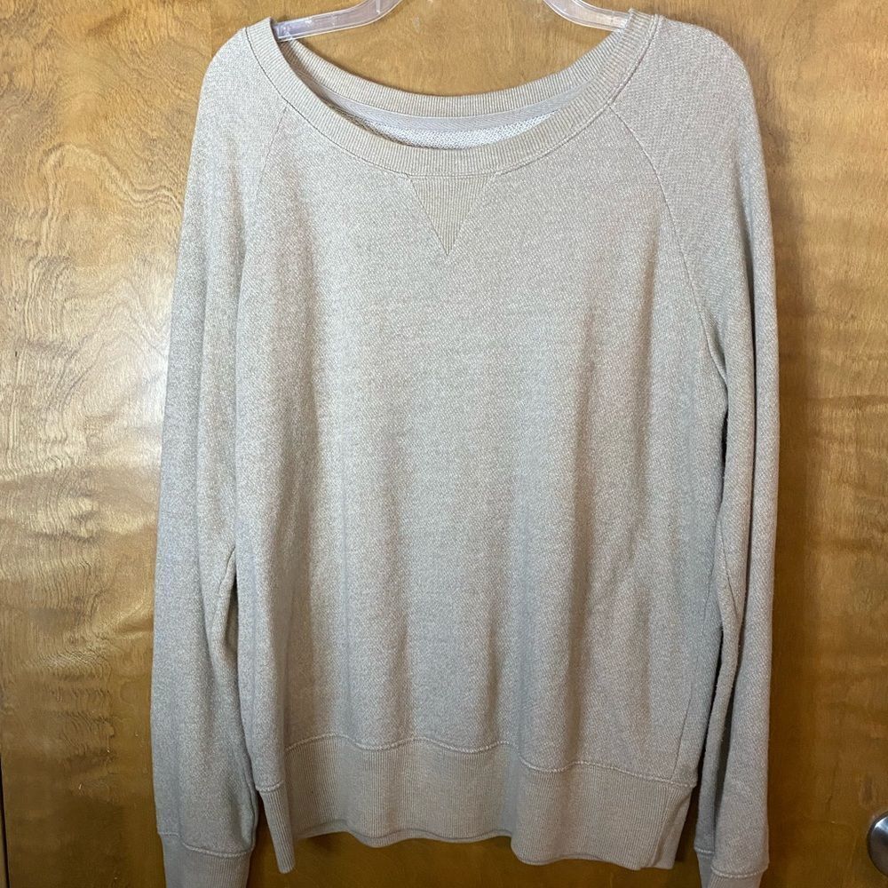 MERONA sand tan heather crew neck banded hem and cuffs cotton blend sweatshirt